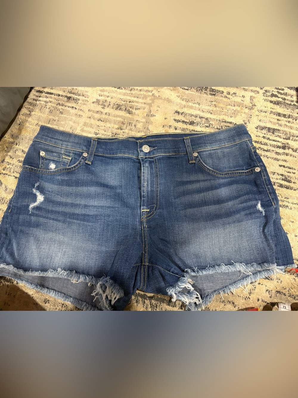 7 For All Mankind Distressed Blue Denim Cutoff Shorts size 34